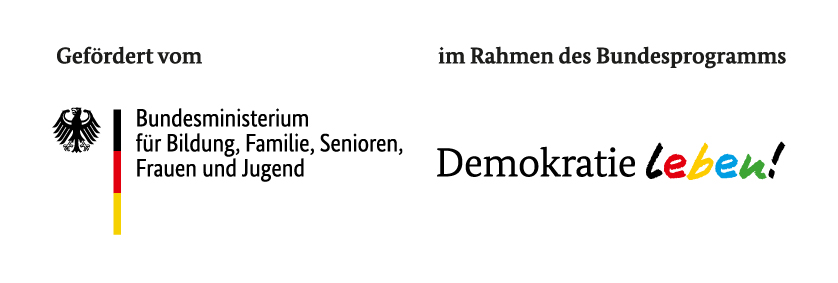 Logo und Text: Gefördert vom Bundesministerium für Bildung, Familie, Senioren, Frauen und Jugend im Rahmen des Bundesprogramms "Demokratie leben".