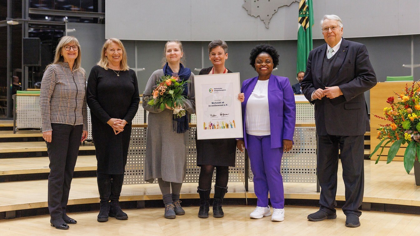 Gruppenbild von der Verleihung des Sächsischen Integrationspreises 2023