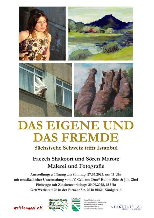 EIn Poster mit Bildern der Ausstellung "Das Eigene und das Fremde"