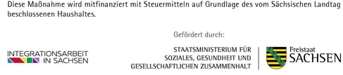 Förderlogo Integrationsarbeit Sachsen und Staatsministerium für Soziales, Gesundheit und Gesellschaftlichen Zusammenhalt