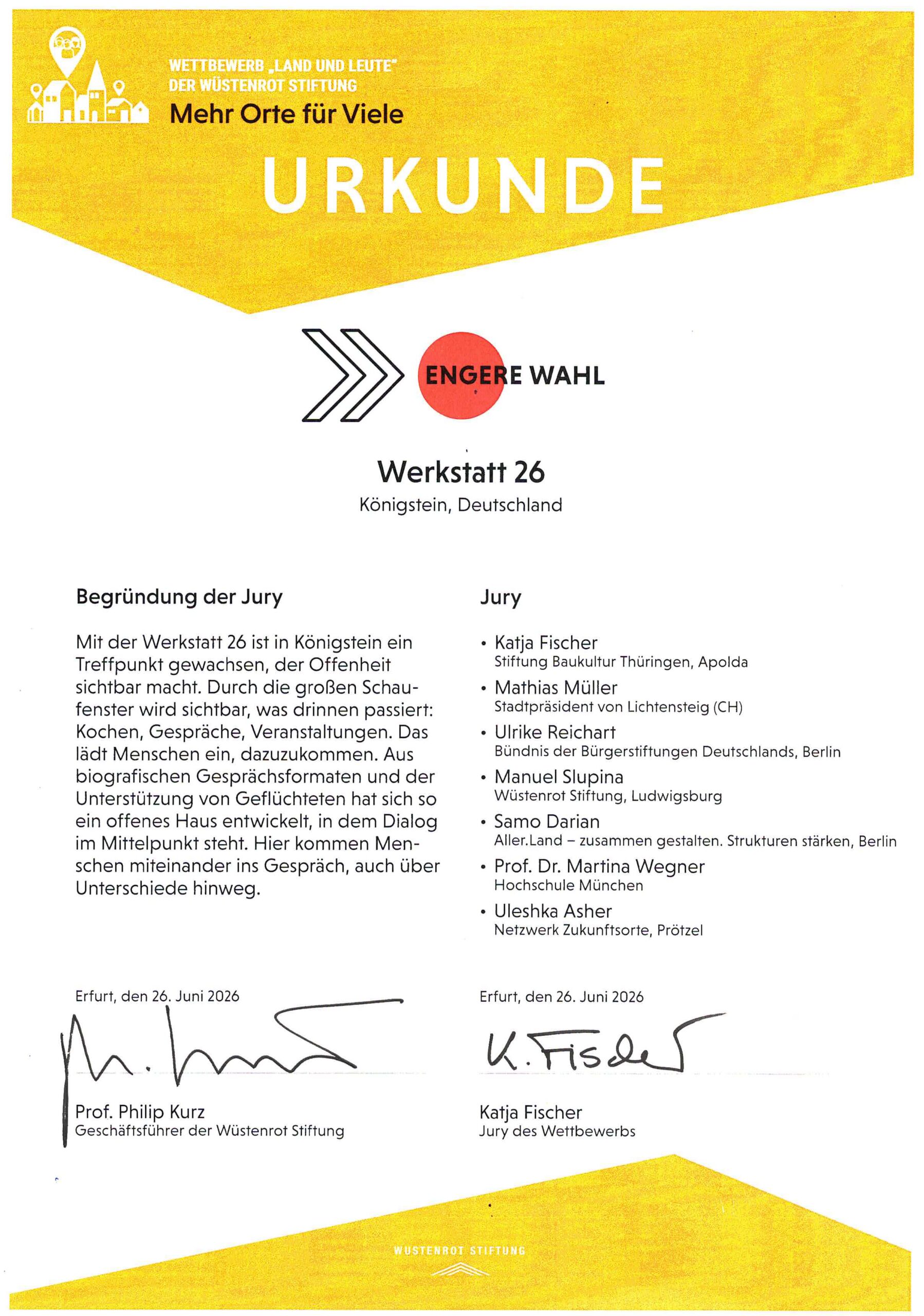 Urkunde der Wüstenrotstiftung