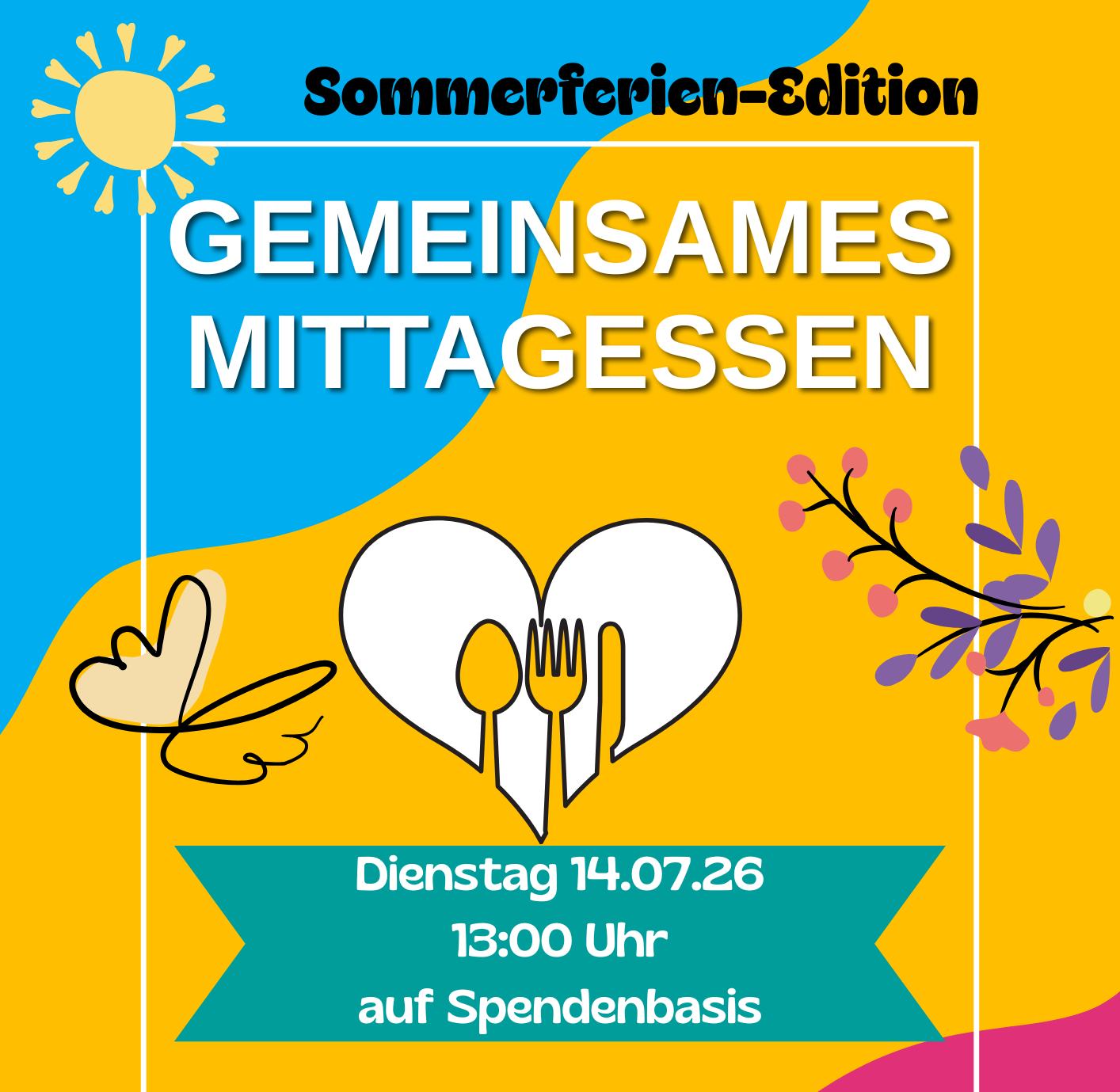 Flyer als Einladung zum gemeinsamen Mittagessen am 14.07.26 in der Werkstatt 26 in Köngistein